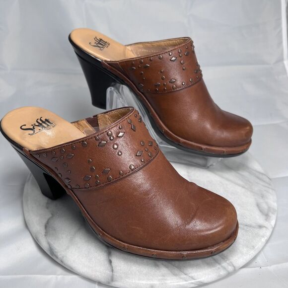 Sofft Shoes - Sofft Mules Women's Laina Mocha Leather Studded Clogs Shoes Size 8M